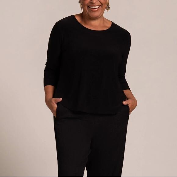 NWT SYMPLI Go to Classic T-Shirt Black 3/4 Sleeve Relaxed Scoop Neck Size 12 - Picture 1 of 10